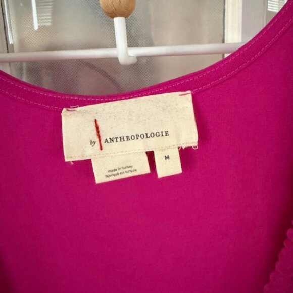 By Anthropologie Ruched Scoop-Neck Midi Dress Hot Barbie Pink Size M - Picture 4 of 4